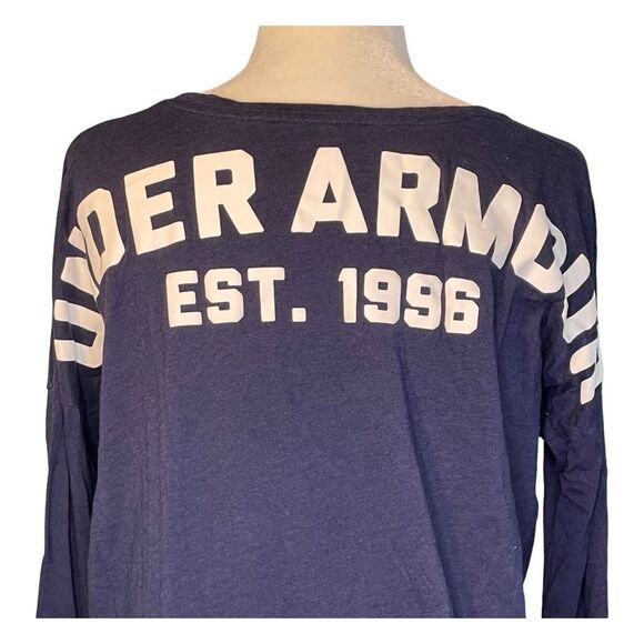 Under Armour Spirit Jersey Navy Blue White Graphic Print V-Neck Long Sleeve M - Picture 5 of 6